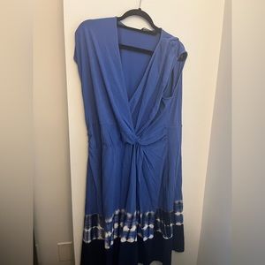 Lands' End Tie Dye Blue Sleeveless Dress w/ front Twist - New - 2X